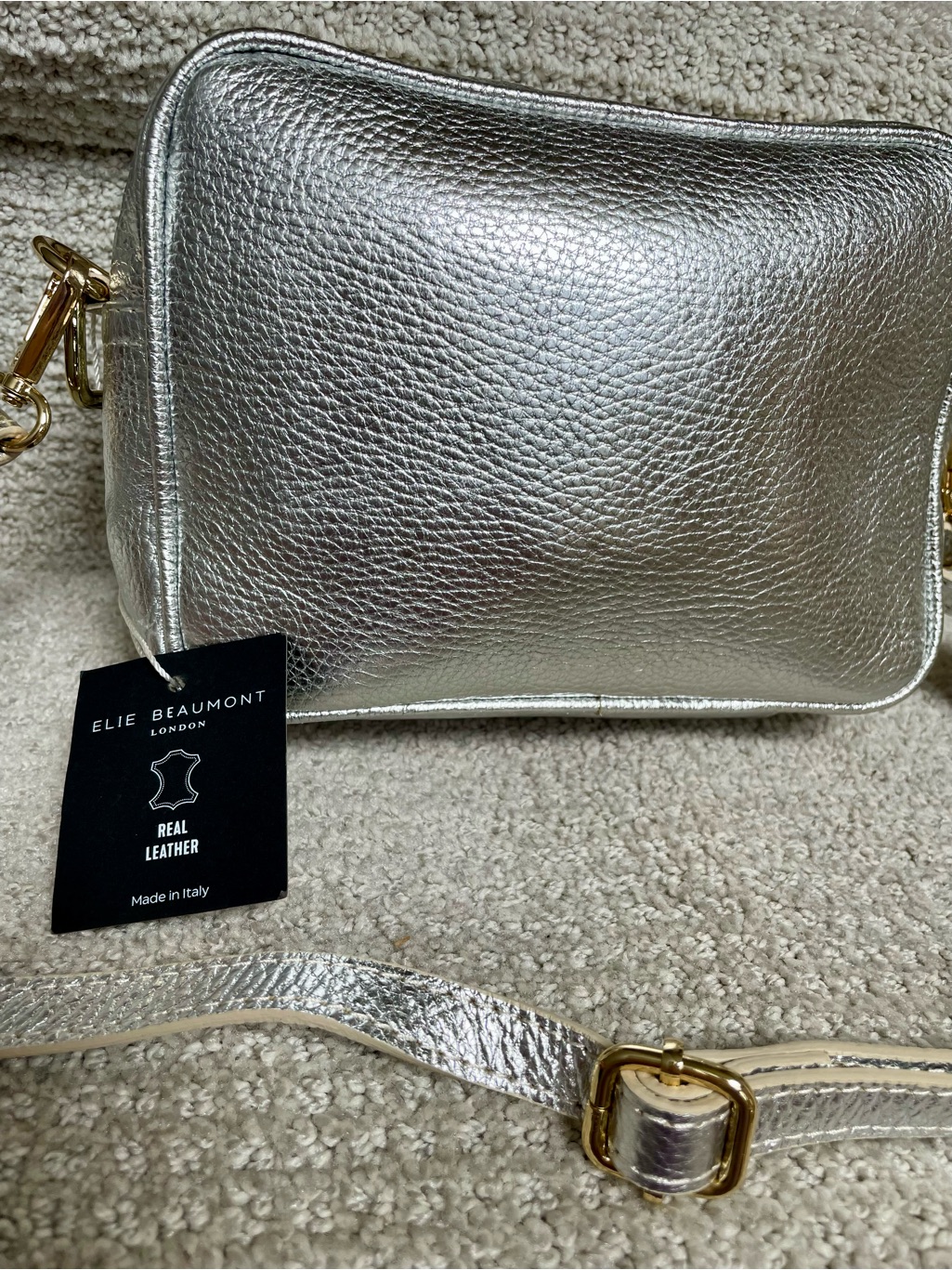 Nwt Elie Beaumont London Silver Leather Metallic Crossbody 3 Straps Tassel Bag — image 5 of 8